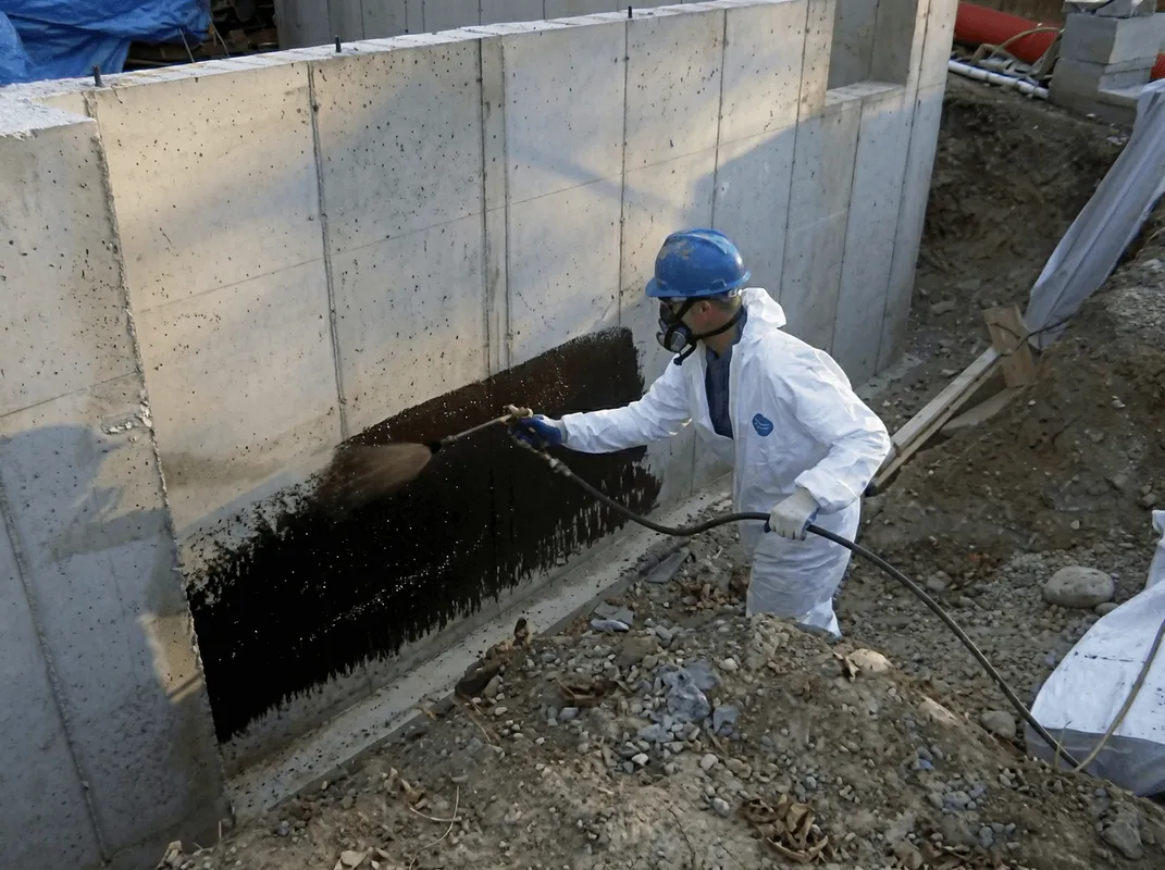 Professional waterproofing the exterior walls of the basement in Albany, NY