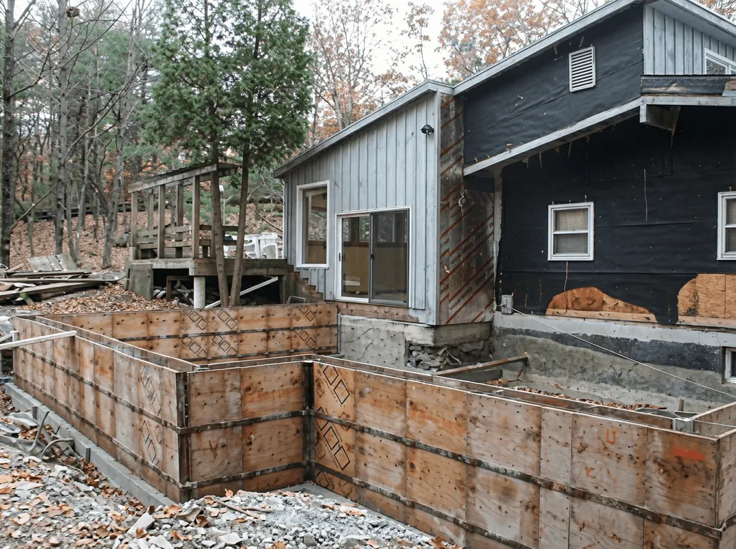 Prepared site with foundation forms for home remodeling and addition project in Albany, NY